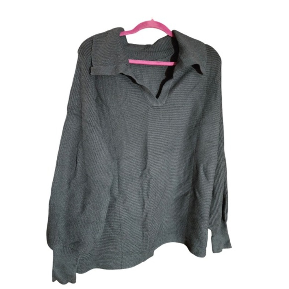 V Neck Ribbed Sweater Dark Green Size‎ 2X (6023)